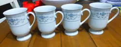 4 DIANE FOOTED MUGS 8OZ WADE FINE CHINA OF JAPAN PLATINUM TRIM 4.5 VTG SET OF 4