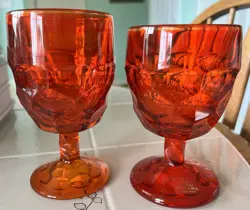 2 EA VINTAGE MCM VIKING GLASS ORANGE GOBLET CUP MUG