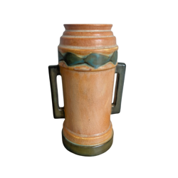 RARE 1920'S ANTIQUE ROSEVILLE FUTURA ART DECO BEER MUG HANDLED VASE TAN & GREEN