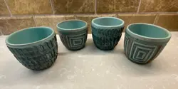 VINTAGE HAL LASKY PUERTO RICAN POTTERY CUPS CIRCA 1950'S-LOT OF 4