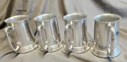 VINTAGE ALUMINUM MUG/STEINS WITH CLEAR GLASS BOTTOMS. SET OF 4.