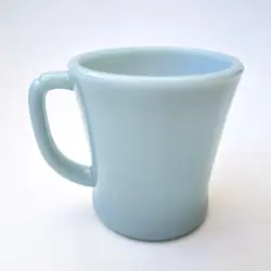 VINTAGE FIRE-KING OVEN WARE DELPHITE TURQUOISE BLUE GLASS D-HANDLE MUG CUP READ