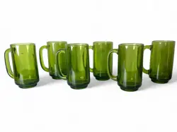 VINTAGE ATLAS GREEN BEER MUGS 16 OUNCES *LOT OF 6*