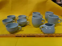 VTG RUSSEL WRIGHT IROQUOIS CASUAL CHINA 5-TEA 4 -MUGS 1-CREAMER ICE BLUE