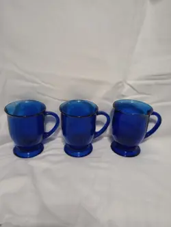 SET OF 3 VINTAGE ANCHOR HOCKING COBALT BLUE GLASS 5