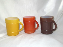 3 VTG FIRE KING ANCHOR HOCKING MULTICOLOR MILK GLASS RANGER BARREL COFFEE MUGS