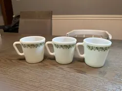LOT OF 3 VINTAGE PYREX SPRING BLOSSOM CRAZY DAISY D-HANDLE COFFEE MUGS CUPS