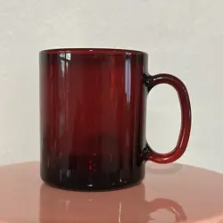 VINTAGE ARCOROC FRANCE RUBY RED GLASS COFFEE / TEA CUP / MUG MADE IN FRANCE