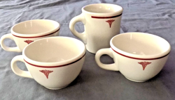 4 VINTAGE BUFFALO & SHENANGO CHINA MEDICAL CADUCEUS MUG & CUPS RESTAURANT WARE