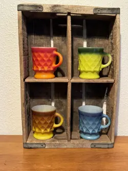 FIRE KING/ANCHOR HOCKING KIMBERLY DIAMOND COFFEE MUGS SET OF 4, VINTAGE