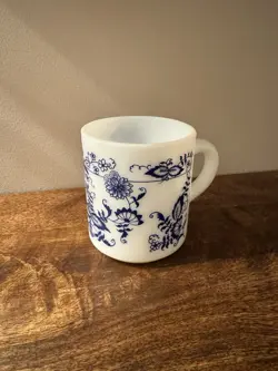 VINTAGE BLUE ONION MILK GLASS COFFEE MUG HAZEL ATLAS COBALT BLUE