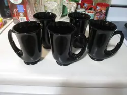 VTG INDIANA GLASS TIARA BLACK HUNTERS HORN SET OF 5 TANKARD COFFEE MUGS
