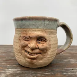 FOLK ART 3D UGLY FACE MUG POTTERY HAND CRAFTED UNIQUE VINTAGE COFFEE CUP