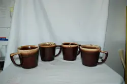 4 VINTAGE MCCOY POTTERY BROWN DRIP GLAZED COFFEE MUGS