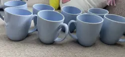 SET OF 8 VINTAGE CORELLE STONEWARE PERIWINKLE LIGHT BLUE COFFEE MUGS CUPS
