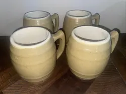 LOT OF 4 VINTAGE UHL POTTERY STONEWARE BARREL MUGS CUPS INDIANA #16