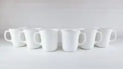 6 CORNING USA VINTAGE WINTER FROST WHITE COFFEE TEA CUP MUGS D HANDLE M’WAVE OK