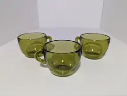 3-VINTAGE STARBURST INDIANA GLASS AVOCADO OLIVE GREEN COFFEE TEA MUGS CUPS