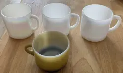 3 VINTAGE FEDERAL MILK GLASS ~ MOONGLOW MUGS ~ 1 FIRE KING OMBRE GREEN AVOCADO