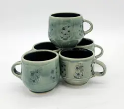 5PC VINTAGE MID-CENTURY MOD STUDIO ART POTTERY HANDMADE SIGNED STONEWARE MUGS