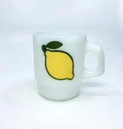 VINTAGE FIRE KING ANCHOR HOCKING SUPER FRUITS LEMON STACKING MUG - 1 CUP (D)