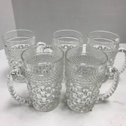 5 VINTAGE ANCHOR HOCKING WEXFORD BEER MUGS WITH (D) HANDLE 5.25