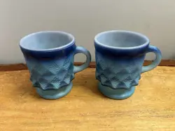 VTG, FIRE KING ,BLUE,KIMBERLY DIAMOND PATTERN GLASS COFFEE MUG. SET OF 2.