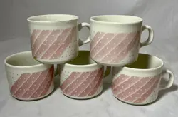 CHURCHILL ENGLAND PINK SHADES SET OF 5 CUPS MUGS PINK STRIPES POLKA DOTS VINTAGE