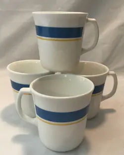 4 VINTAGE CORNING WARE COFFEE MUGS BLUE/YELLOW MUGS CORNING WARE MCM EXCELLENT