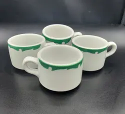 SET OF 4 VINTAGE STACKABLE SHENANGO WINTERGREEN WAVE CREST MUGS RESTAURANT WARE
