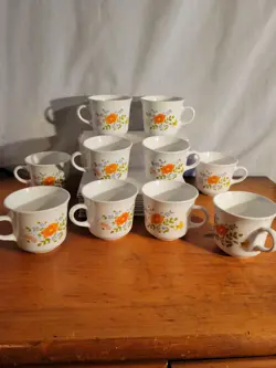 CORELLE WILDFLOWER COFFEE CUP MUG SET OF 10 CORNING 8OZ VINTAGE 1970S