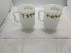 2 PYREX BUTTERFLY GOLD FOOTED MUGS, 1970S VINTAGE COFFEE, TEA, IRISH COFFEE