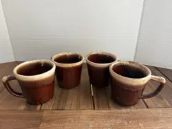 4 VINTAGE MCCOY POTTERY BROWN DRIP GLAZE COFFEE MUGS CUPS D HANDLE