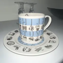 WEDGWOOD MARTHA STEWART BLUE ALPHABET VINTAGE SET CUP & PLATE 2001 CHILD