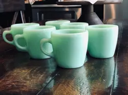 VINTAGE FIRE KING GREEN JADEITE C HANDLE COFFEE MUGS SET OF 6