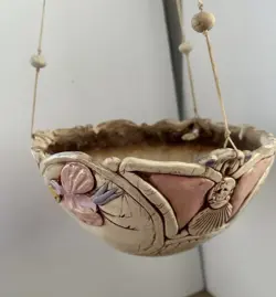 VINTAGE JILLIAN BARBER HAND CRAFTED HANGING POT BIRDS SIGNED BY ARTIST