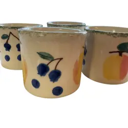 5 - VINTAGE 1990 HARTSTONE POTTERY FRUIT SALAD CUPS PEACH CHERRIES ESPRESSO TEA