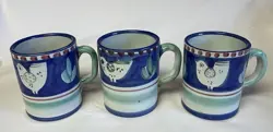 SET OF 3 VINTAGE SOLIMENE VIETRI CAMPAGNA CHICKEN BIRD COFFEE MUG CUPS ITALY