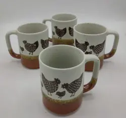 VTG OTAGIRI FARMHOUSE COFFEE MUGS CUPS EMBOSSED CHICKENS CHICKS HENS SET OF 4