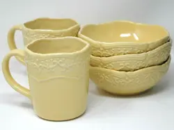 LOT TEMP-TATIONS TARA VINTAGE GRACE CREAMY YELLOW BOWLS MUGS 12 OZ