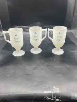 MILK GLASS IRISH COFFEE VINTAGE MUGS, COFFEE TEA