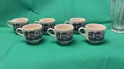 CHURCHILL BLUE WILLOW TEA CUPS COFFEE MUGS MADE IN ENGLAND SET OF 9 VINTAGE