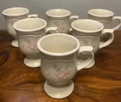 SET 6 VINTAGE PFALTZGRAFF TEA ROSE MUGS PEDESTAL FOOTED COFFEE CUPS MADE IN USA