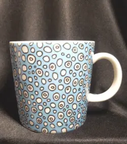 RARE VINTAGE ARABIA FINLAND TONY ALFSTROM TEEMA MUG BLUE BUBBLE DESIGN 1990S