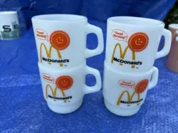 (4) ANCHOR HOCKING OVEN PROOF FIRE KING MCDONALD'S GOOD MORNING VINTAGE MUGS!