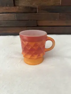 VINTAGE ORANGE ANCHOR HOCKING FIRE KING KIMBERLY DIAMOND PATTERN COFFEE MUG CUP