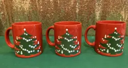 VINTAGE WAECHTERSBACH RED CHRISTMAS TREE MUGS WEST GERMANY SET OF 3