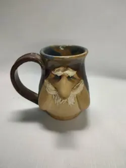 VINTAGE FUNNY UGLY FACE 3D ART POTTERY COFFEE MUG HANDMADE