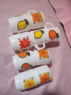VINTAGE ANCHOR HOCKING FIRE KING DAYBREAKER DOUBLE FLOWER MUGS D SET OF 9