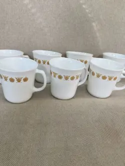 VINTAGE CORNING CORELLE BUTTERFLY GOLD COFFEE MUGS SET OF 7